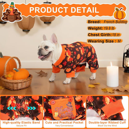 BEAUTYZOO Dog Thanksgiving Pajamas Medium Sized Dog, Fleece Funny Ghost Pumpkin Costumes for Dogs, Soft Stretchable Doggy Onesie with Feet, Pet Apparel Clothes for Large Dogs Boy Girl, Orange M