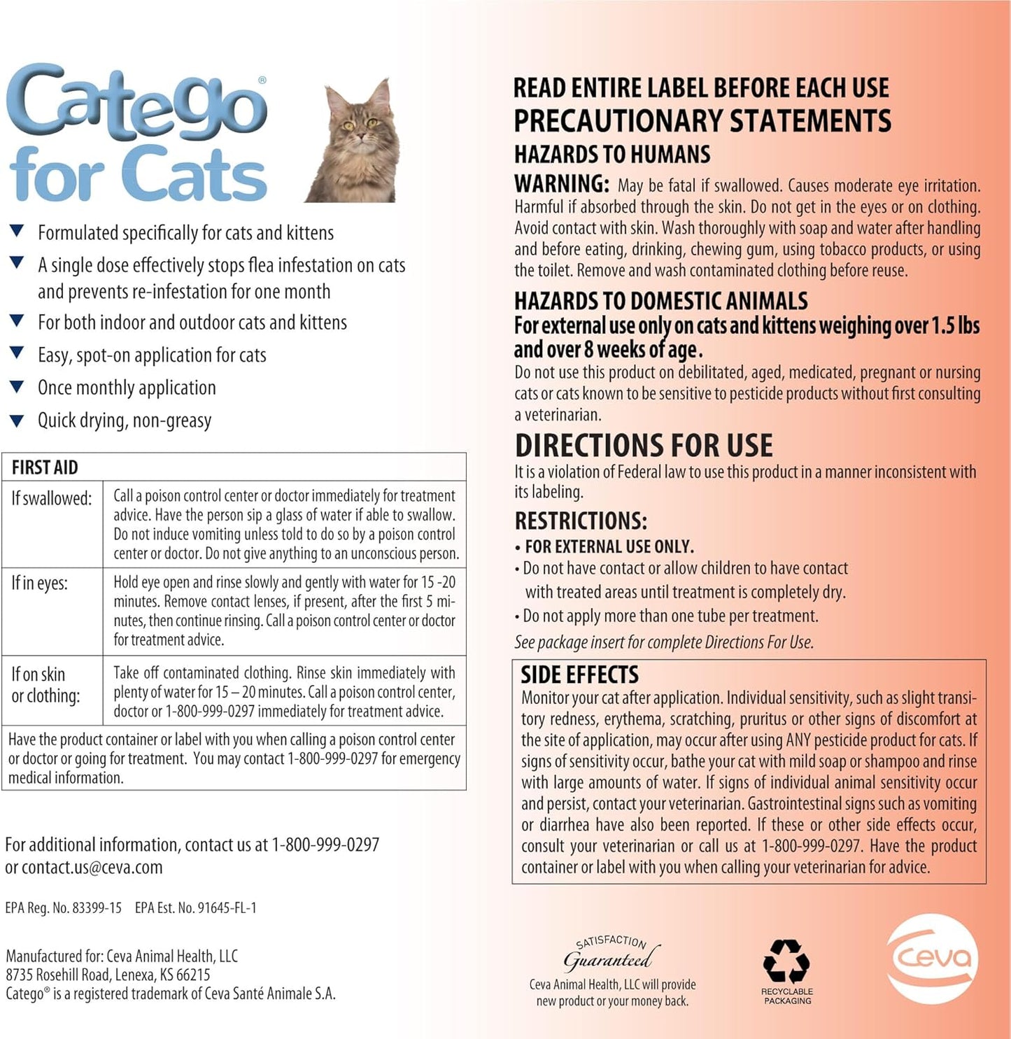 Catego for Cats Flea and Tick Treatment & Prevention (Over 1.5 lbs) 6-Month Supply