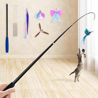 JXFUKAL 2025 Latest Cat Toys, 2 in 1 Spring Cat Wand Toy with 2PCS Ultra-Long Cat Teaser, 4PCS Spring Steel Wire & 5PCS Feather Refills for Kitty Kitten Indoor Cats Accessories