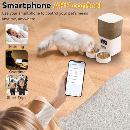 Smart Automatic Cat Feeders, Cat Feeder with Camera for Two Cats,1080P HD Video with Night Vision 2.4G WiFi Auto Pet Feeder with 2-Way Audio,5L Pet Food Storage Container,Detachable for Easy Clean