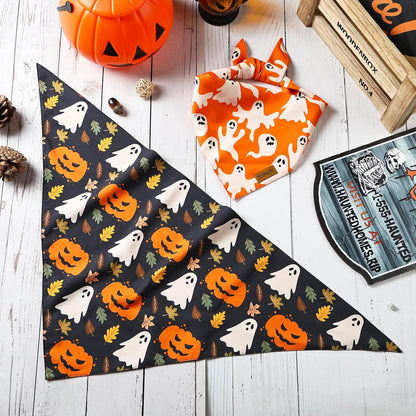 Halloween Dog Bandanas - 2 Pack Fall Dog Bibs | Reversible Pumpkin and Ghost Pet Scarf for Boys and Girls | Premium Durable Fabric | Orange Dog Bandana for Large and Extra Large Dogs (X-Large)