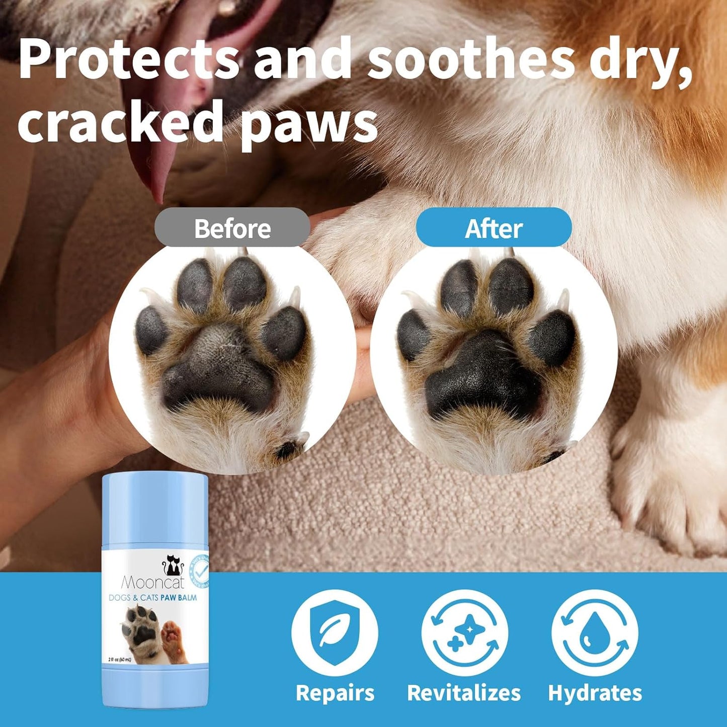 Mooncat Cat Paw Balm ??Cat-Specific Paw & Nose Moisturizer for Dry Cracked Pads, Fast Absorbing Lick Safe Natural Botanical Care, Non Greasy Fragrance Free Protection & Repair - 2oz (60ml)