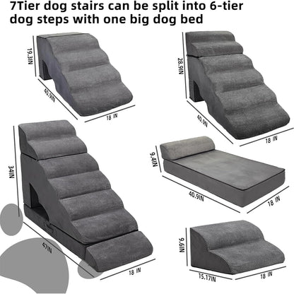 Dog Stairs & Steps for High Beds 30-36 inches High Tall, LitaiL Pet Stairs/Steps for High Beds 34 inch High for Small Large Dogs, Non-Slip 7 Steps Dog Ramps for Old Dogs/Cats