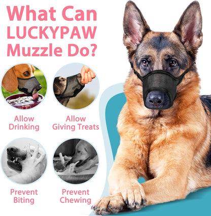 LUCKYPAW Dog Muzzle, Mesh Muzzle for Large Medium Small Dogs, Soft Mouth Guard for Biting Chewing, Breathable Mouth Guard with Adjustable Strap for Training(Black, XL(Snout:11"-12.25"))