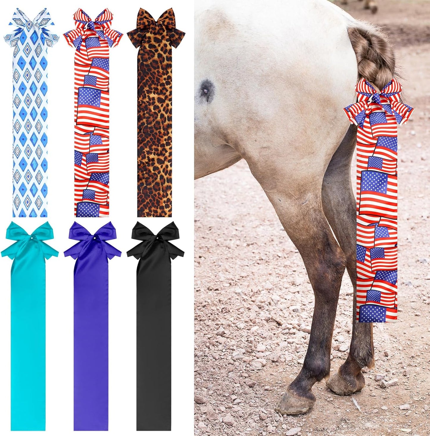 6 Pcs Horse Tail Bag Breathable Guard 22" Slip on Horse Care Tail Wrap 2 Strand Closure Straps Grooming Supplies to Keep from Dirt Breakage Rubbing 6 Designs(Modern Style)
