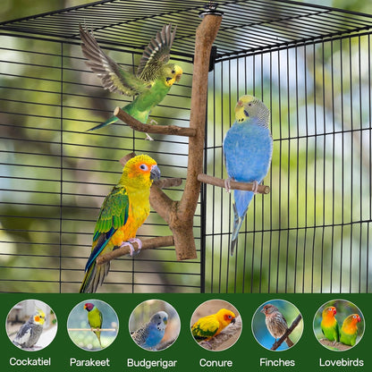 Bird Perch Stand, Natural Vitex Negundo Wood Parrot Perch Bird Cage Branch Perch, Accessories for Parakeets, Cockatiels, Conures, Macaws, Finches, LoveBirds (12" Length)