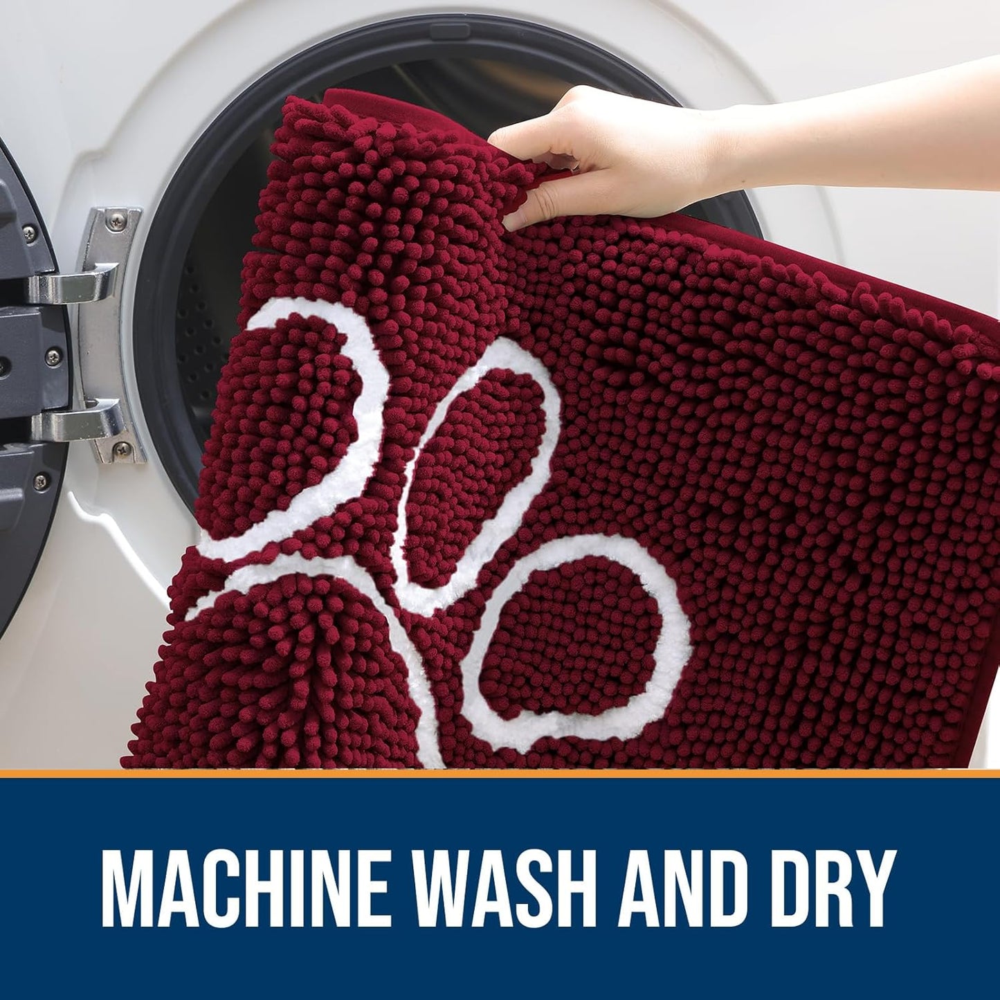 OLANLY Door Mat for Muddy Dog Paws 70x46, Ultra Absorbent Chenille Mud Doormat with Paw Print Design, Non-Slip Washable Doormat for Indoor Entryway, Quick-Dry Pet Bed Mats for Dirty Dogs, Burgundy