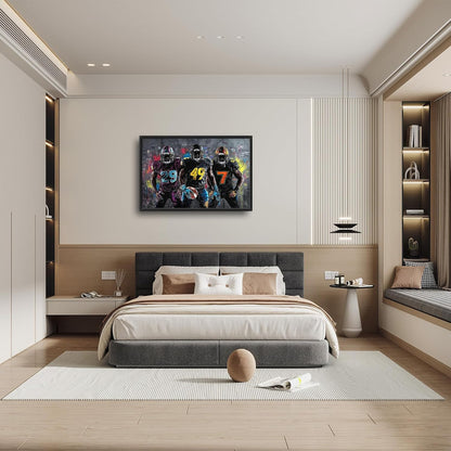 Large Rugby Player Wall Art for Living Room, Framed Oversized Graffiti Sport Wall Decor Cool Canvas Painting Pictures for Men Modern Artwork for Living Room Bathroom Bedroom Office Dining Room 36"x24"