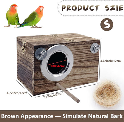 kathson Parrots Nesting Box Parakeet Nest House for Cage Budgie Breeding Hut with Coconut Fiber Bedding Wooden Bird Mating Box for Lovebirds and Small Parrot Birds