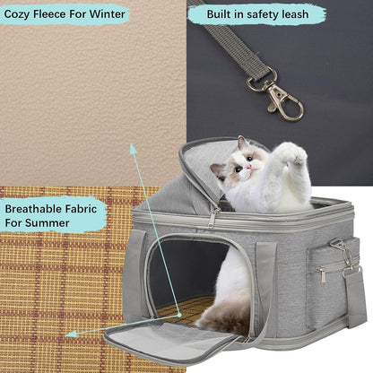 2-in-1 Stylish Dog Purse Carrier Soft-Sided Carriers Travel Tote Bag for Small Dogs Cats, Fashion Foldable Pet Bag for Puppies Small Animals with Pockets (Grey, 16.2" x 11.4" x 13")