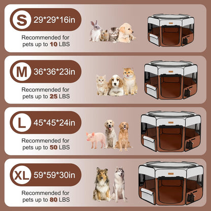 Dog Playpen, Portable Pet Play Pen for Cat, Puppies, Rabbits, Chickens, Foldable Large-Capacity Pet Tent for Indoor/Outdoor Travel Camping Brown