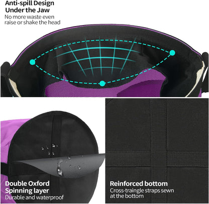 Horse Feed Bag 2 Pcs, Mesh Feed Bags for Horses, Muzzle Feedbag for Feeding Grain, Anti-Spill Design Feeder, Soft Neck Pad Nose Pad, Universal Fit (Purple, Pack of 2)