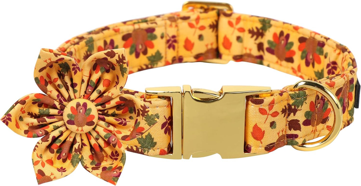 Lionet Paws Thanksgiving Day Dog Collar with Flower, Dogs Flower Collar with Metal Buckle for Dogs and Cats, Adjustable Comfortable Dog Collars Girl, S, Neck 10-16 in