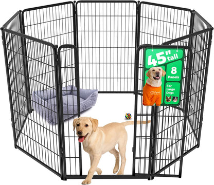 FXW Homeplus Unleashed Indoor Dog Playpen - Stress-Free and Safe Play, Heavy Duty 45 Inch 8 Wire Panels Dog Pen for Large Dogs, Black│Patented