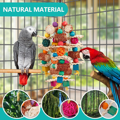lovyoCoCo Parrot Toys Bird Toys Natural Corn Cob Bird chew Toys for Small and Medium-Sized Macaws,African Grey,Cockatoos,Amazon Parrots,Parakeet,Cockatiel,Sun Conure, Lovebird with Wooden Blocks