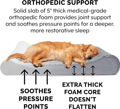 Furhaven Orthopedic Dog Bed for Extra Large Dogs w/ Removable Washable Cover, For Dogs Up to 180 lbs - Ultra Plush Faux Fur & Suede Luxe Lounger Contour Mattress - Gray, Giant/XXXL