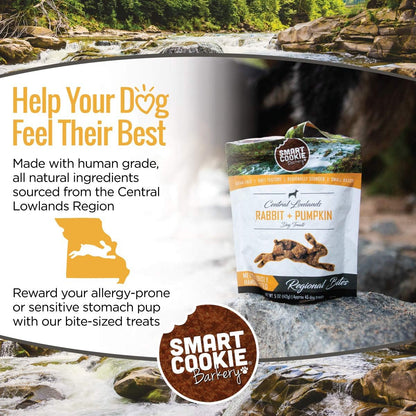 Smart Cookie All Natural Dog Treats - Rabbit & Pumpkin - Training Treats for Dogs with Allergies or Sensitive Stomachs - Soft Dog Treats, Grain Free, Chewy, Human-Grade, Made in USA - 5oz, Pack of 3