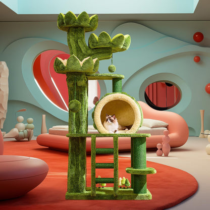 80.3'' Modern Cat Tree, Tall Cat Tower for Indoor Cats Adults, Luxury Climb Tower with Scratching Post, Heavy Duty Cat Condo with Ladder, Toys, Double Sided Mat, Lotus Perch for Multi-Cat Families