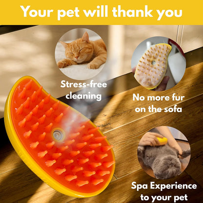 Steam Cat Brush for Indoor Cats – Mist Spray Comb for Shedding & Hair Removal | Silicone Pet Grooming Tool for Long-Haired Cats & Dogs