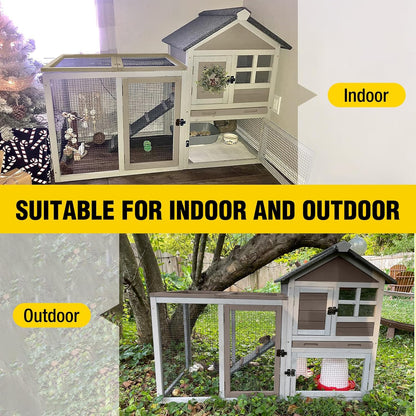 Aivituvin Rabbit Hutch Indoor Bunny Cage Outdoor with Run Chicken Coop Guinea Pig House with Waterproof Asphalt Roof,No Leakage Pull Out Tray