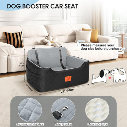 Dog Car Seat for Medium/Large Dogs,Dog Booster Seat for Dog Under 50lbs or 2 Small Dogs, Detachable and Washable Pet Car Seat,Multi-Functional Travel Dog Bed & Dog Sofa(Black/Grey)
