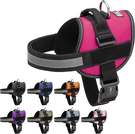 Dogline Dog Harness, Reflective No-Pull Adjustable Vest with Handle, Breathable No-Choke Harness for Small, Medium or Large Dogs Room for Patches Girth 18 to 24 in Pink