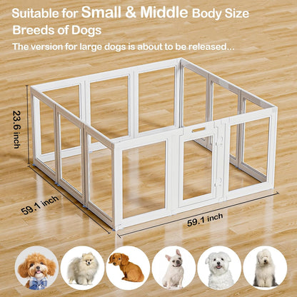 Clear Acrylic Dog Playpen Transparent Dog Playpen Indoor, Easy Assemble Clear Pet Pen for Puppy Bunny Cat Pig, Sturdy & Easy Cleaning Plastic Dog Puppy Fence (23.6" H, 12PCS)