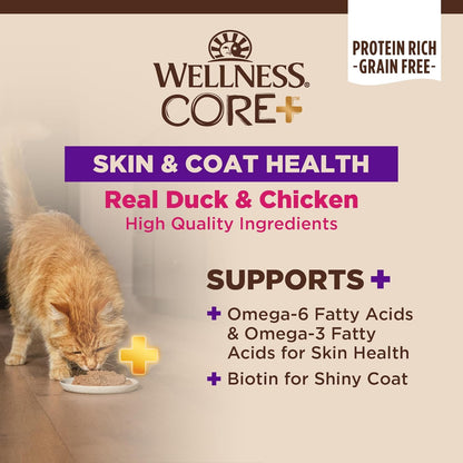 Wellness CORE+ Skin & Coat Pate Adult Wet Cat Food, Natural, Protein-Rich, Grain Free, 2.8 Ounce, 12 Pack (Duck & Chicken)