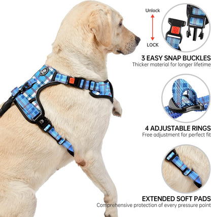 NESTROAD No Pull Dog Harness with Leash, Reflective No Choke Pet Vest Harness,Adjustable Soft Padded Dog Harness with Easy Control Handle for Medium Dogs(Checkered Blue,Medium)