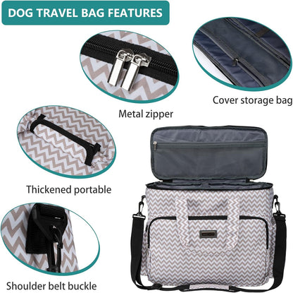 BAGLHER Dog Travel Bag, Pet Travel Bag (All Pet Travel Supplies), with 2 Pet Food Containers and 2 Collapsible Silicone Bowls; Essential Kits for Pet Travel BLW