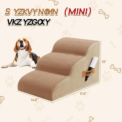 Romrol Dog Stairs Ramp for Beds Couches, Extra Wide Pet Steps with Durable Non-Slip Waterproof Fabric Cover, Dog Slope Stairs for Small Dogs and Cats or Pets Friendly, 3-Tiers, 13 Inch,Light Brown