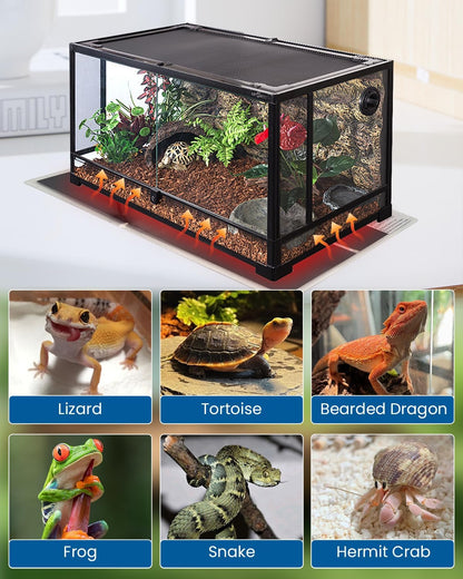 MQ Reptile Terrarium Heat Pad with LCD Digital Aquarium Thermometer, 11 x 11in Power Adjustment Under Tank Heater Mat for Pets, Small Animals, Seedling, 14W