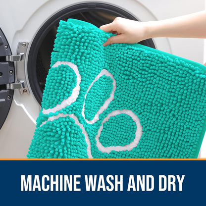 OLANLY Door Mat for Muddy Dog Paws 40x32, Ultra Absorbent Chenille Mud Doormat with Paw Print Design, Non-Slip Washable Doormat for Indoor Entryway, Quick-Dry Pet Bed Mats for Dirty Dogs, Teal