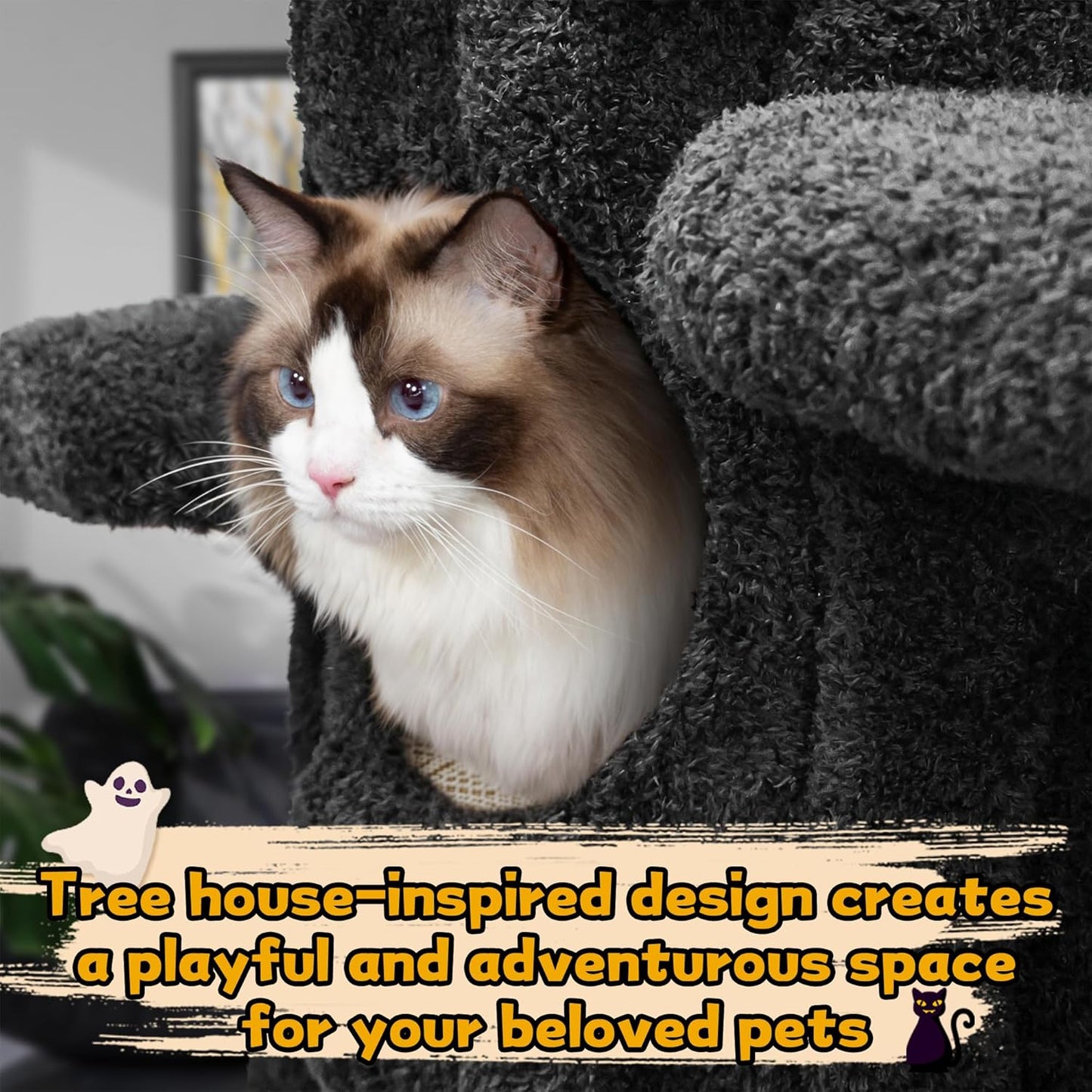 Luxury Cat Tree Tower for Indoor Cats,88.6" Tall Cat Tree,Multi-Level Furniture Activity Center with Scratching Posts Stand House Condo Funny Toys Kittens Pet Play House, Black