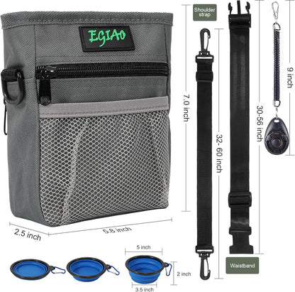 Dog Treat Pouch 2.0, Strong Magnetic Closure, Poop Bag Dispenser (Including Collapsible Dog Bowl, Training Clicker, Poop Bags)