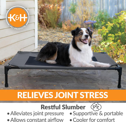 K&H Pet Products Outdoor Elevated Dog Cot, Breathable Cooling Elevated Cot Hammock Pet Bed for Large Dogs, Washable Mesh Cover, Raised Metal Frame, Collapsible, Portable - Large 42 X 30in Charcoal
