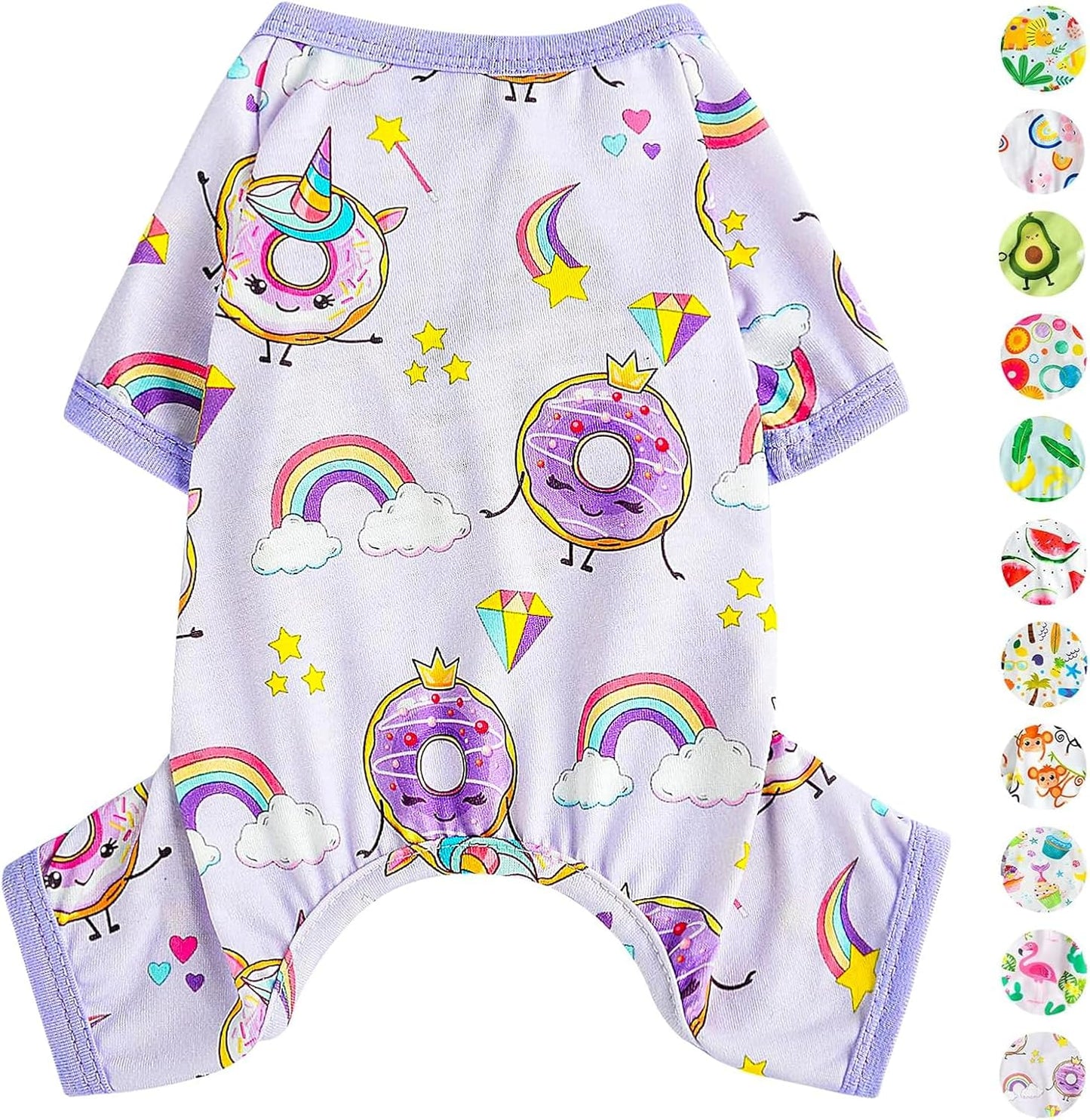 Dog Pajamas Pjs Spring Summer Dog Clothes for Small Dogs Girl - Boy - Medium Size Dogs, Soft Stretchy Puppy Clothes Doggie Onesies Cat Pet Jammies Outfit (Donut Purple, Large)
