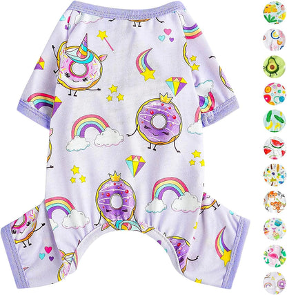 Dog Pajamas Pjs Summer Dog Clothes for Small Dogs Girl - Boy - Medium Size Dogs, Soft Stretchy Puppy Clothes Doggie Onesies Fall Pet Jammies Outfit (Donut Purple, Medium)