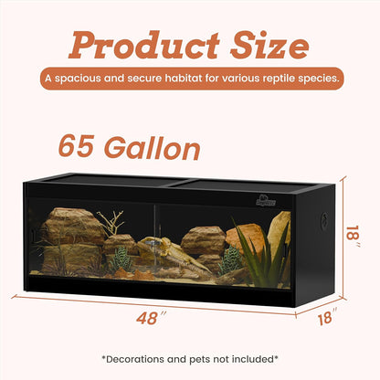 65 Gallon PVC Reptile Enclosure, RepWild 48"x18"x18" Terrarium/Tank with Heavy-Duty Screen Top, Glass Sliding Doors & Lock for Bearded Dragons, Ball Python, Geckos, Lizards