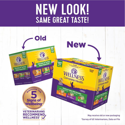 Wellness Complete Health Pate Adult Wet Cat Food, Natural, Protein-Rich, Grain-Free, 3 Ounce, 24 Pack, (Chicken & Turkey Variety Pack)