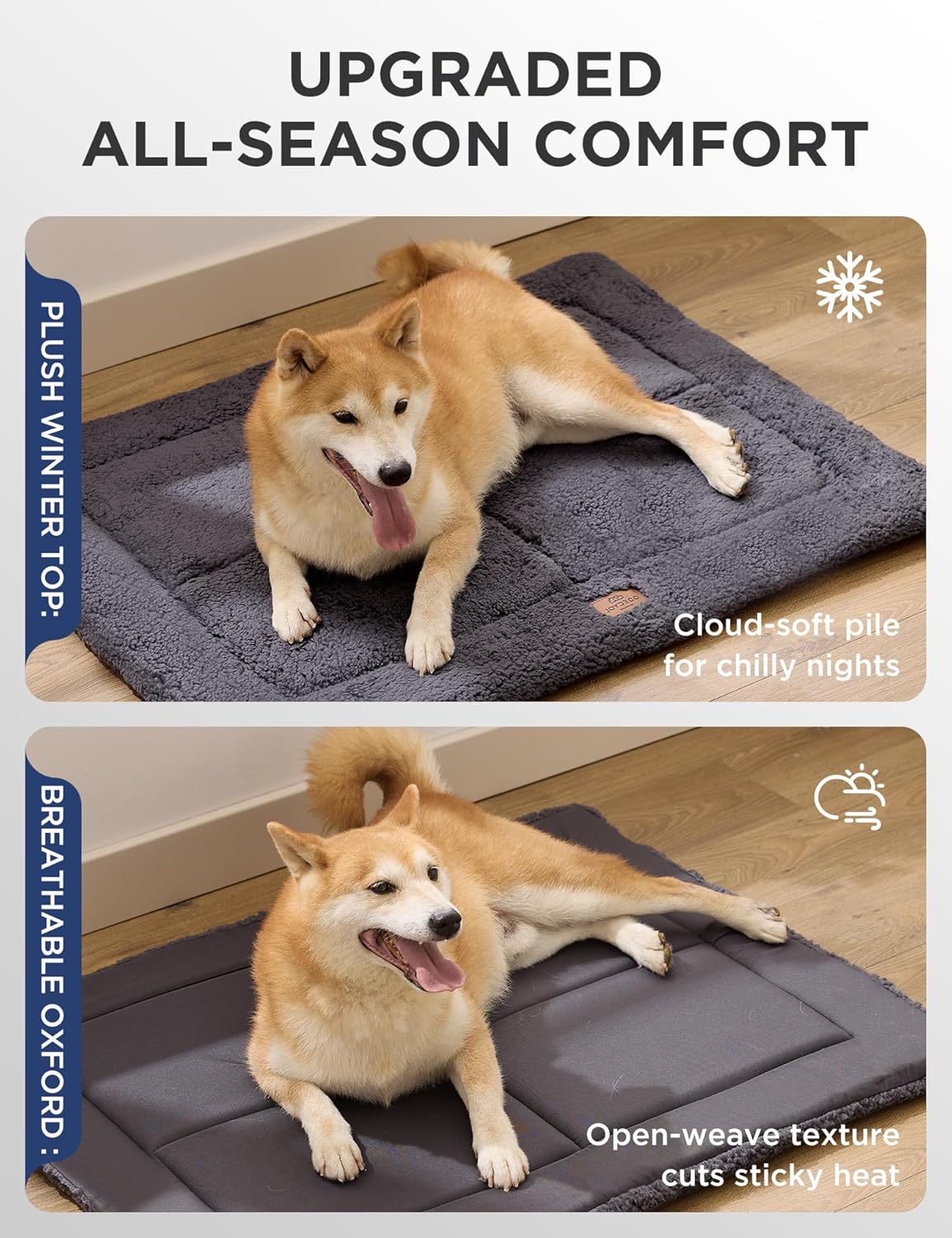 Joydeco Low Profile Dog Crate Mat Reversible Bed Pad, Washable Dog Pad Mat with Ultra Soft Fleece, Compact Design Kennel Beds Mats for Extra-Large Medium Small Pets, 41" x 28" Dark Gray