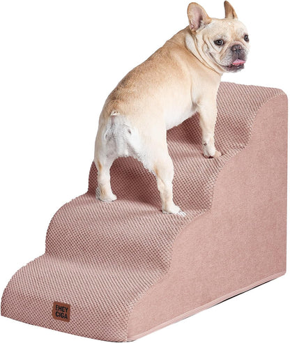 EHEYCIGA Curved Dog Stairs Ramp for High Beds 19.7" H, 4-Step Dog Steps for Small Dogs and Cats, Pet Stairs for High Bed Climbing, Non-Slip Balanced Pet Step Indoor, Dusty Pink