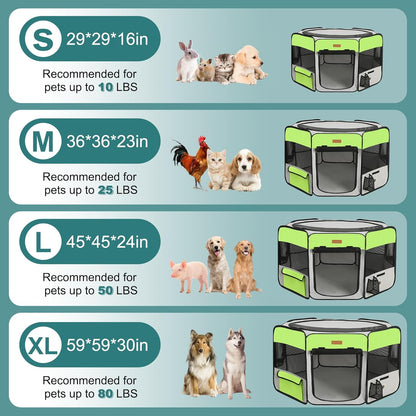 Dog Playpen, Portable Pet Play Pen for Cat, Puppies, Rabbits, Chickens, Foldable Large-Capacity Pet Tent for Indoor/Outdoor Travel Camping Green