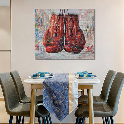 Quorin Banksy Graffiti Boxing Wall Art Red Boxing Gloves Pictures Gym Sport Wall Decor Canvas Print Painting Artwork for Gym Living Room Bedroom 20"x24"
