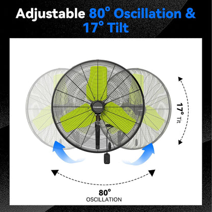 Pro 9500 CFM 24" Outdoor IP44 Waterproof Wall Mount Fan, 3-Speed Oscillating Metal Fans with Enclosure Motor, Heavy Duty Wall Fan for Patio, Warehouse, Garage, and Jobsite