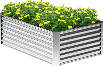 4x2x2FT Galvanized Raised Garden Bed,Planter Raised Beds-Metal Garden Box,Large Plant for Outdoor Planting, Vegetables Bed，Flower,herb-Sliver