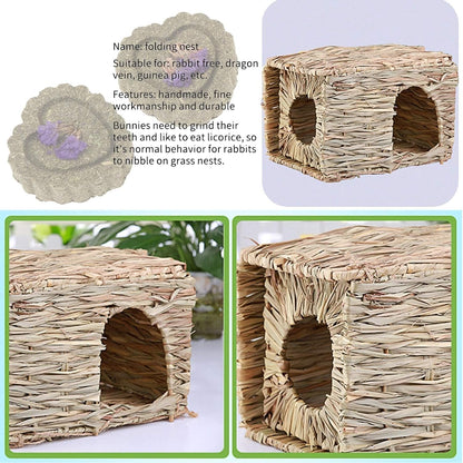 kathson 2 Pcs Large Rabbit Grass House Natural Foldable Hand Woven Seagrass Bed Carrot Hay Toy Hut Safe Comfortable Playhouse with Bunny Chew Toys for Bunny Hamster Guinea Pig Chinchilla Ferret