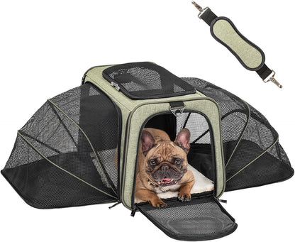 Petsfit Expandable Cat Carrier Dog Carrier, Soft-Sided Portable Pet Travel Carrier, Removable Soft Plush mat and Pockets, Locking Safety Zippers, 19x12x12 Inches