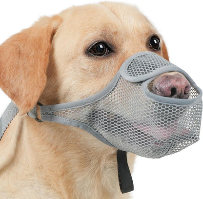 LUCKYPAW Dog Muzzle for Large Medium Small Dogs, Patented Mesh Muzzle to Prevent Biting Chewing Eating, Soft Mouth Guard with Front Opening Design for Drinking Panting(Grey, M)