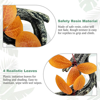 Fhiny Snake Climbing Branch, 2 PCS Resin Reptile Branches for Climbing with Suction Cups Reptile Tank Decor Accessories Frog Terrarium Plants for Corn Snake Frog Bearded Dragon Lizard Gecko